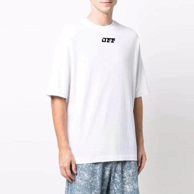 T-shirt blanc à col rond et manches courtes pour homme Off-White FW21, coupe ample, avec logo