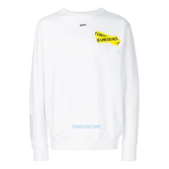 T-shirt blanc à col rond et manches longues avec imprimé et bretelles en caoutchouc pour homme Off-White
