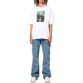 T-shirt blanc à col rond et shorts Off-White pour homme FW22 avec imprimé alphabétique