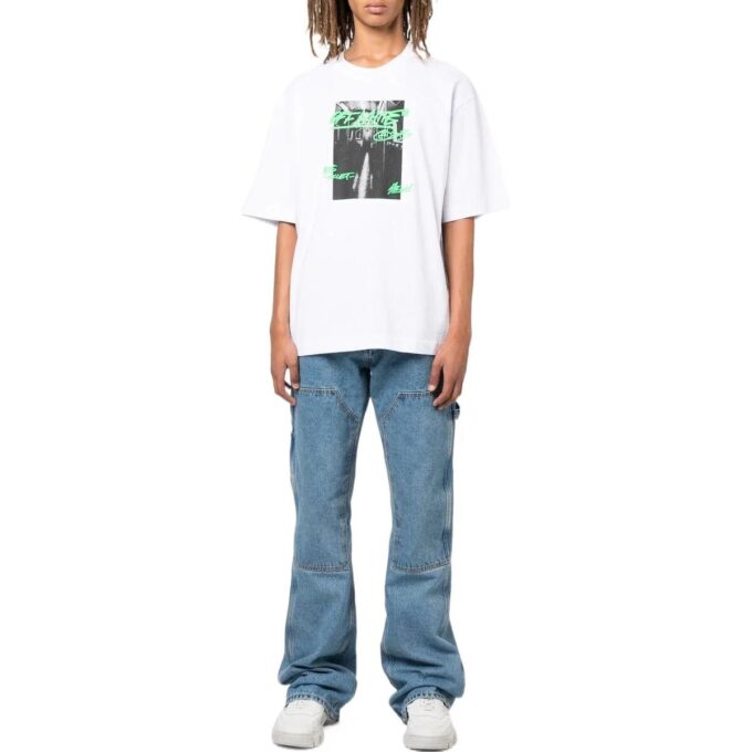 T-shirt blanc à col rond et shorts Off-White pour homme FW22 avec imprimé alphabétique
