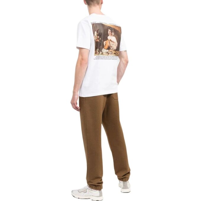 T-shirt blanc à col rond et Shorts Off-White pour homme FW22, version standard, avec imprimé de personnage