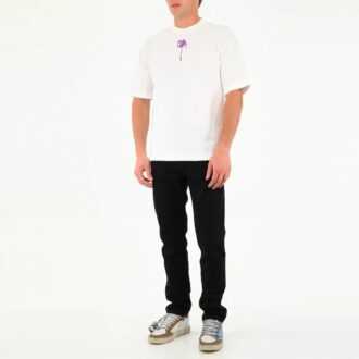 T-shirt blanc décontracté à col rond et manches courtes en coton pour homme, coupe ample, couleur blanc cassé