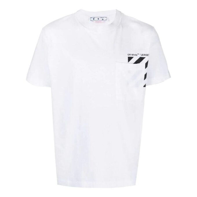 T-shirt blanc à manches courtes et col rond avec poche et rayures sur la poitrine pour homme Off-White