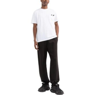 T-shirt blanc à manches courtes et col rond avec poche et rayures sur la poitrine pour homme Off-White