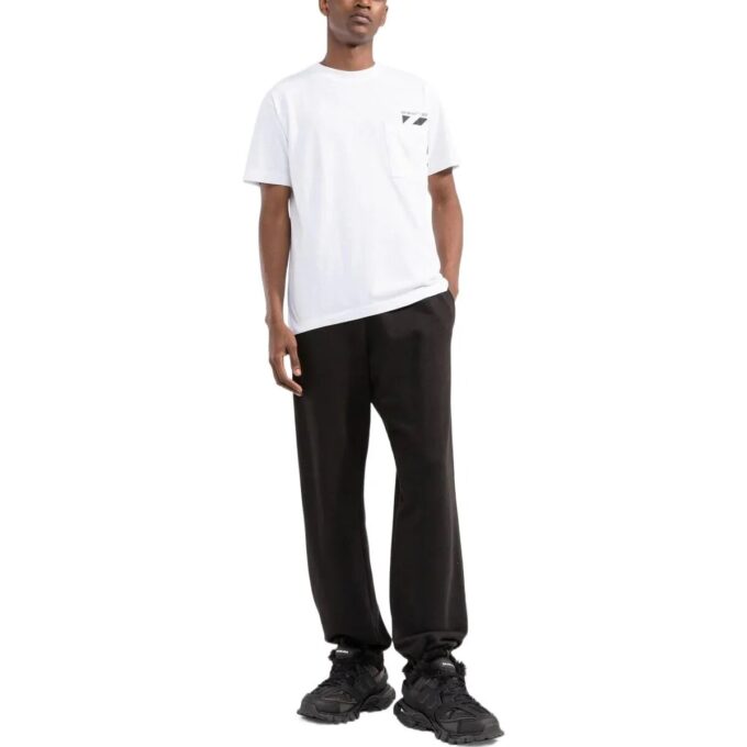 T-shirt blanc à manches courtes et col rond avec poche et rayures sur la poitrine pour homme Off-White