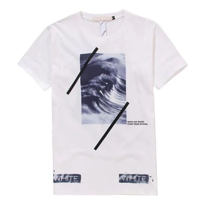 T-shirt blanc à manches courtes et col rond imprimé « Alphabet Waves »