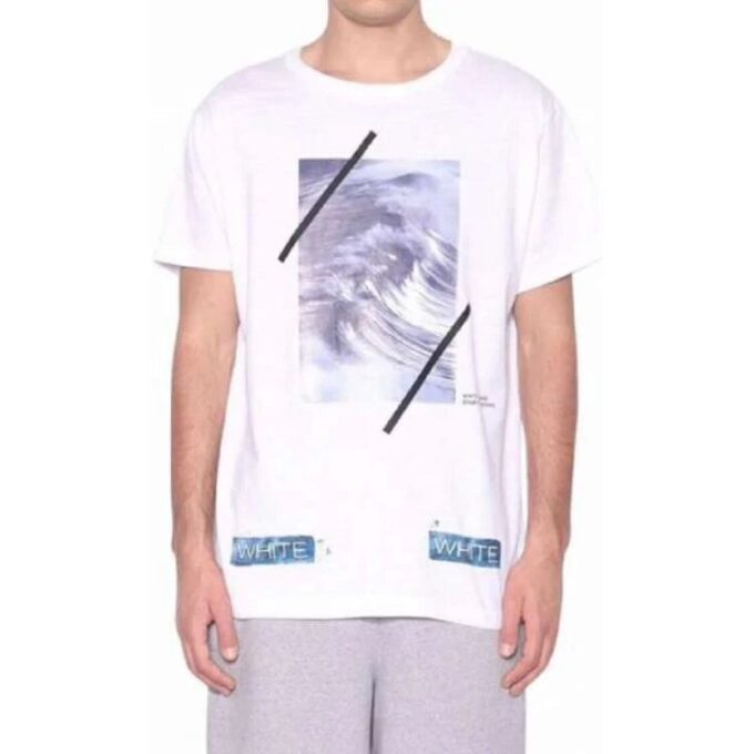T-shirt blanc à manches courtes et col rond imprimé « Alphabet Waves »