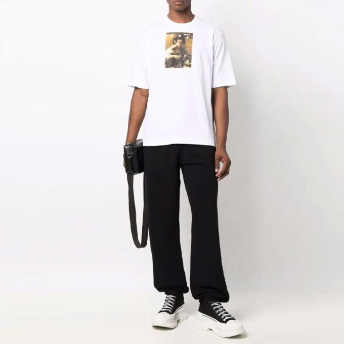 T-shirt blanc à manches courtes et col rond imprimé Off-White pour homme, collection automne-hiver 2021