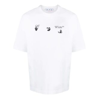T-shirt blanc à manches courtes et col rond Off-White pour homme avec logo imprimé