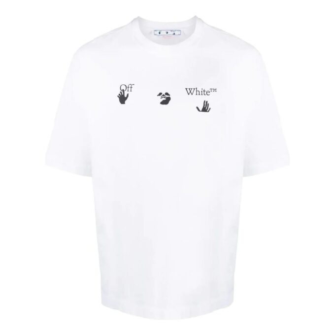 T-shirt blanc à manches courtes et col rond Off-White pour homme avec logo imprimé