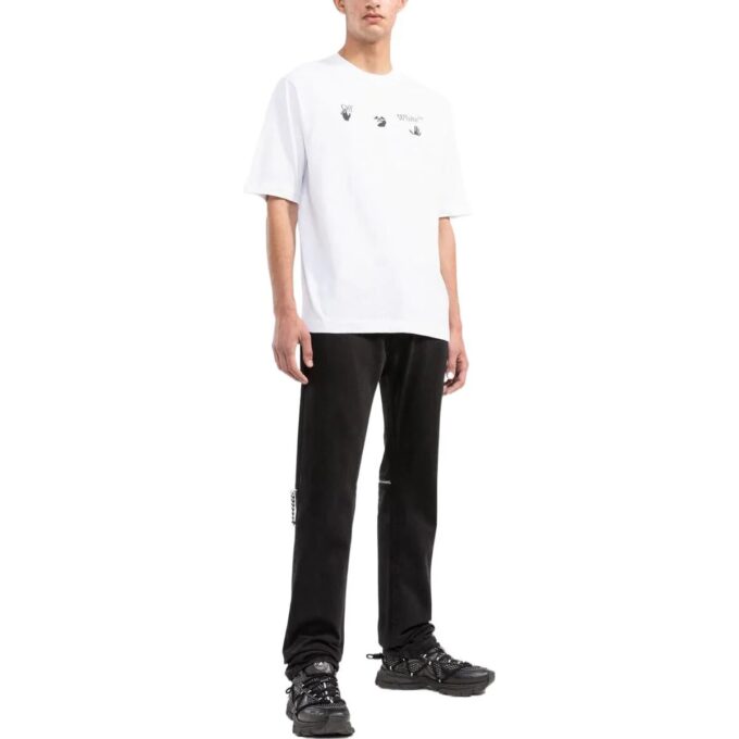 T-shirt blanc à manches courtes et col rond Off-White pour homme avec logo imprimé