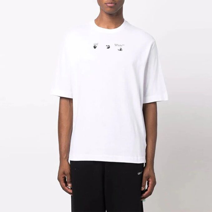 T-shirt blanc à manches courtes et col rond Off-White pour homme, collection FW21, logo, coupe ample