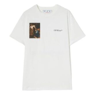 T-shirt blanc à manches courtes et col rond Off-White pour homme, collection printemps-été 2022, avec imprimé au dos