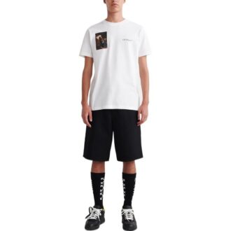 T-shirt blanc à manches courtes et col rond Off-White pour homme, collection printemps-été 2022, avec imprimé au dos