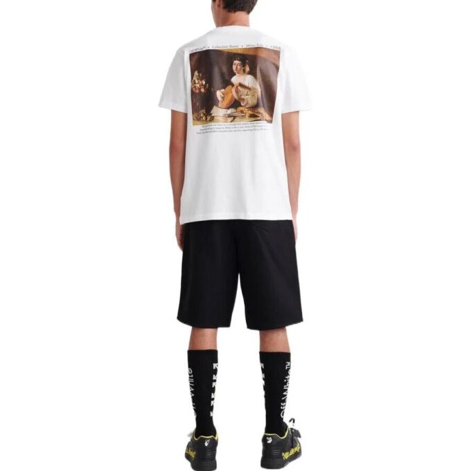 T-shirt blanc à manches courtes et col rond Off-White pour homme, collection printemps-été 2022, avec imprimé au dos