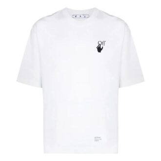 T-shirt blanc à manches courtes et col rond Off-White pour homme, collection printemps-été 2022, imprimé logo et motif flèche Caravaggio