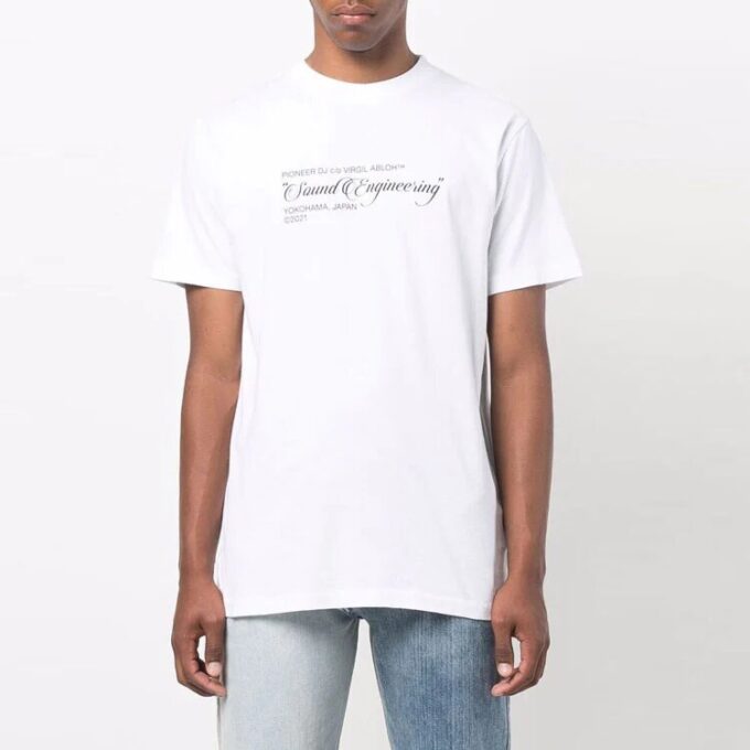 T-shirt blanc à manches courtes et col rond Off-White pour homme, collection SS21, motif peint