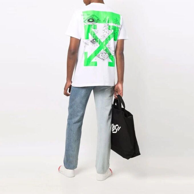 T-shirt blanc à manches courtes et col rond Off-White pour homme, collection SS21, motif peint