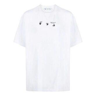 T-shirt blanc à manches courtes et col rond Off-White pour homme, collection SS22, avec imprimé sur la poitrine