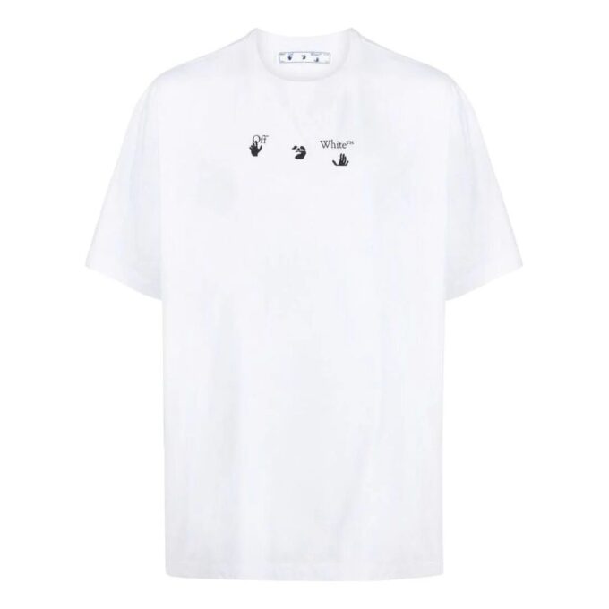 T-shirt blanc à manches courtes et col rond Off-White pour homme, collection SS22, avec imprimé sur la poitrine