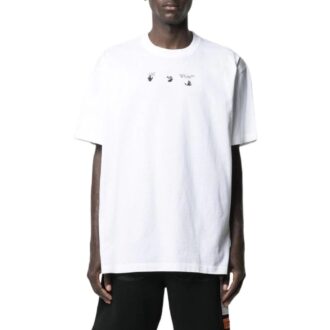 T-shirt blanc à manches courtes et col rond Off-White pour homme, collection SS22, avec imprimé sur la poitrine