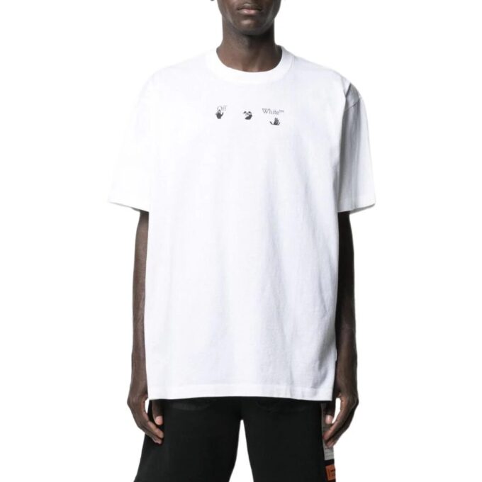 T-shirt blanc à manches courtes et col rond Off-White pour homme, collection SS22, avec imprimé sur la poitrine