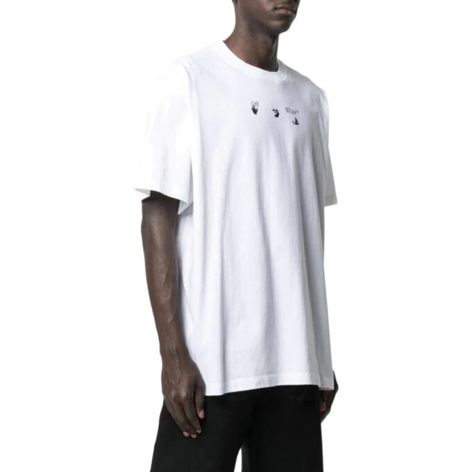 T-shirt blanc à manches courtes et col rond Off-White pour homme, collection SS22, avec imprimé sur la poitrine
