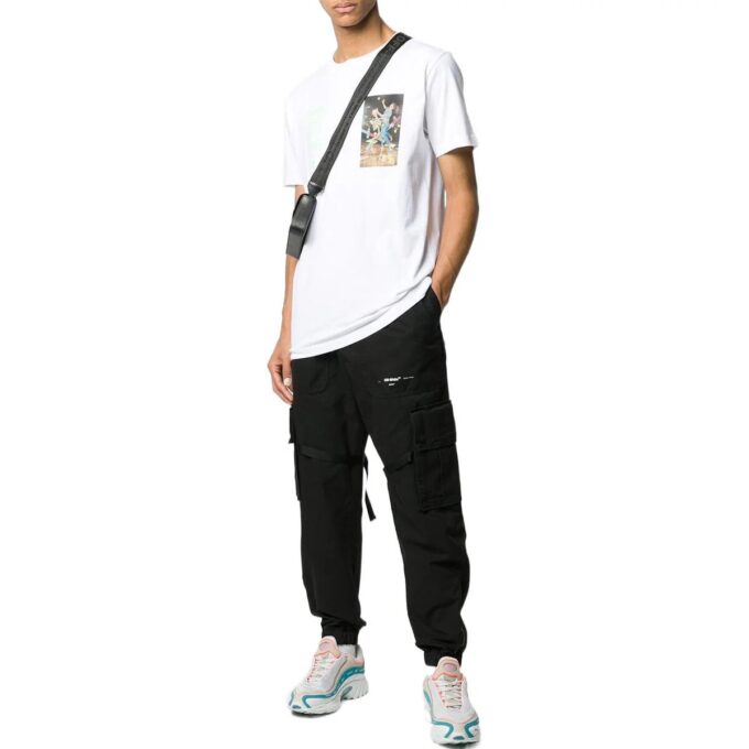T-shirt blanc à manches courtes et col rond Off-White pour homme FW22 avec imprimé de lettres de l&rsquo;alphabet