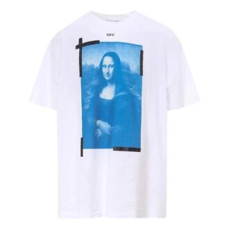 T-shirt blanc à manches courtes et col rond Off-White pour homme, imprimé Mona Lisa et flèche