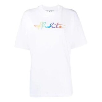 T-shirt blanc à manches courtes et coupe ajustée Off-White Tomboy avec imprimé arc-en-ciel