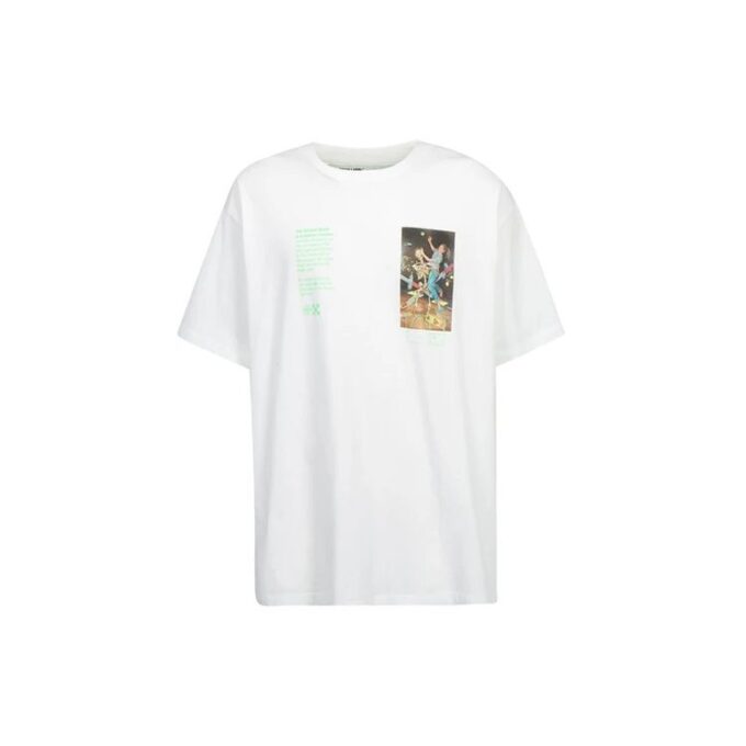 T-shirt blanc à manches courtes et coupe ample Off-White pour homme, avec motif squelette peint, C/O VIRGIL ABLOH