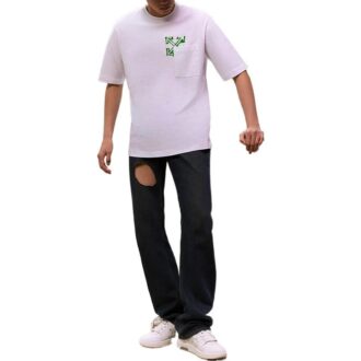 T-shirt blanc à manches courtes et coupe ample Off-White pour homme SS22 avec motif Diagonal Arrow et peinture en spray