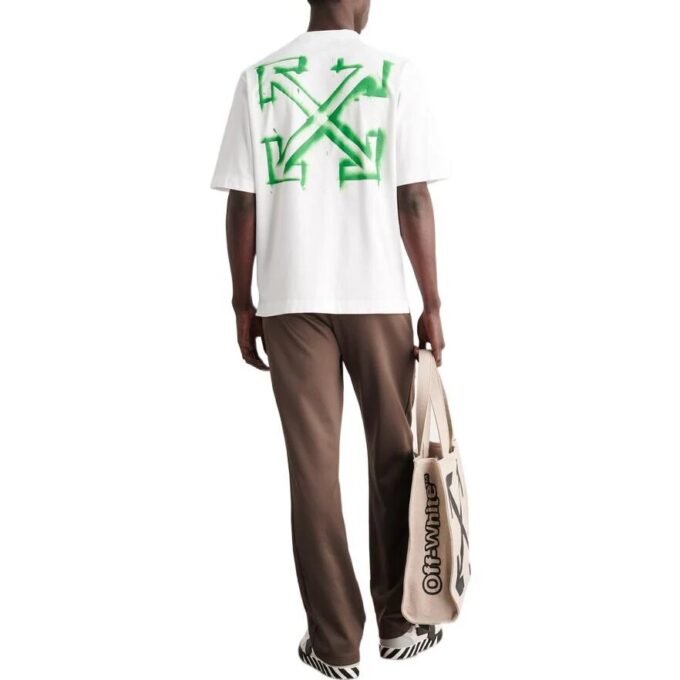 T-shirt blanc à manches courtes et coupe ample Off-White pour homme SS22 avec motif Diagonal Arrow et peinture en spray