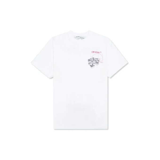 T-shirt blanc à manches courtes Off-White pour homme avec imprimé Golden Ratio en or jaune