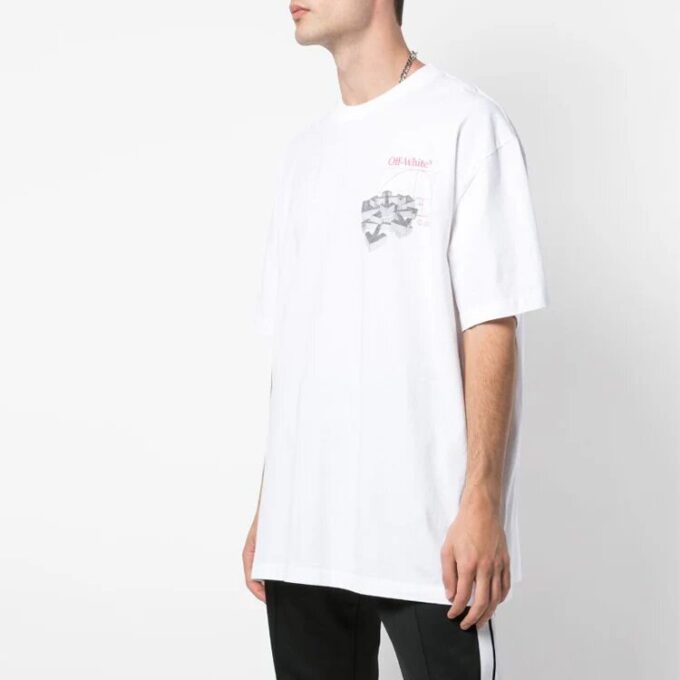 T-shirt blanc à manches courtes Off-White pour homme avec imprimé Golden Ratio en or jaune