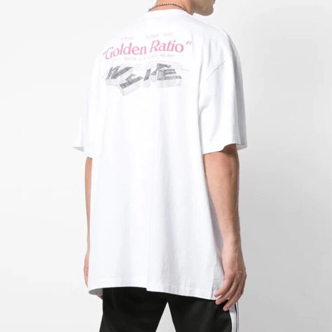 T-shirt blanc à manches courtes Off-White pour homme avec imprimé Golden Ratio en or jaune