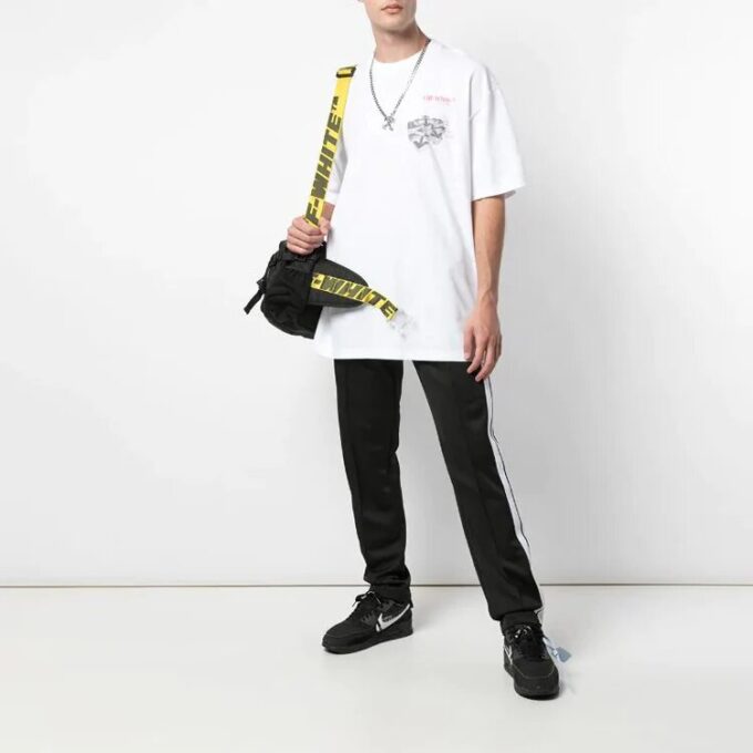 T-shirt blanc à manches courtes Off-White pour homme avec imprimé Golden Ratio en or jaune