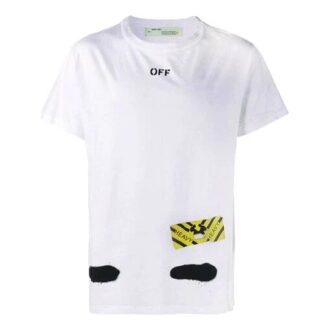 T-shirt blanc à manches courtes Off-White pour homme, imprimé « Splash Ink » à rayures tigrées, en collaboration avec Virgil Abloh