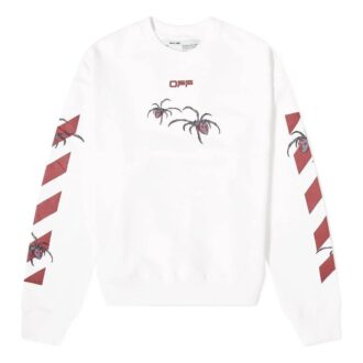 T-shirt blanc à manches longues et col rond Off-White pour homme avec imprimé araignée et logo