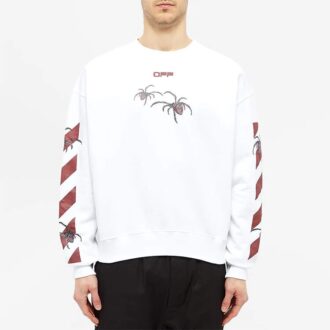 T-shirt blanc à manches longues et col rond Off-White pour homme avec imprimé araignée et logo