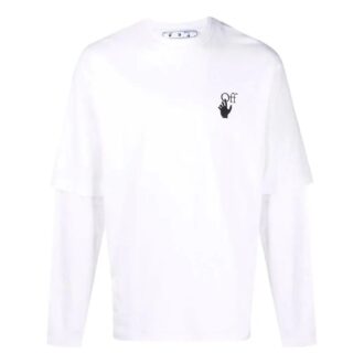 T-shirt blanc à manches longues et col rond pour homme Off-White avec imprimé logo