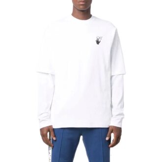 T-shirt blanc à manches longues et col rond pour homme Off-White avec imprimé logo