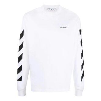 T-shirt blanc à manches longues et col rond à rayures Off-White pour homme FW22