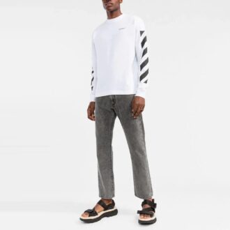 T-shirt blanc à manches longues et col rond à rayures Off-White pour homme FW22
