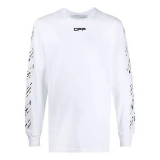 T-shirt blanc à manches longues et coupe ajustée Off-White pour homme, collection automne-hiver 2021, avec bande en caoutchouc