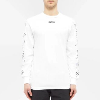 T-shirt blanc à manches longues et coupe ajustée Off-White pour homme, collection automne-hiver 2021, avec bande en caoutchouc