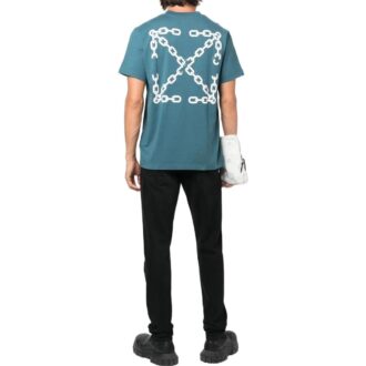 T-shirt bleu à col rond et Shorts à manches courtes Off-White pour homme, collection automne-hiver 2022, version standard, imprimé Arrows