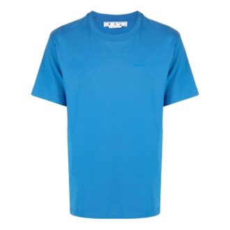 T-shirt bleu à manches courtes et col rond Off-White pour homme, collection FW22, imprimé uni