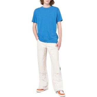 T-shirt bleu à manches courtes et col rond Off-White pour homme, collection FW22, imprimé uni