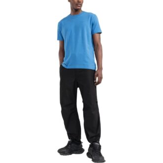T-shirt bleu à manches courtes et col rond Off-White pour homme FW22 avec grand logo imprimé dans le dos